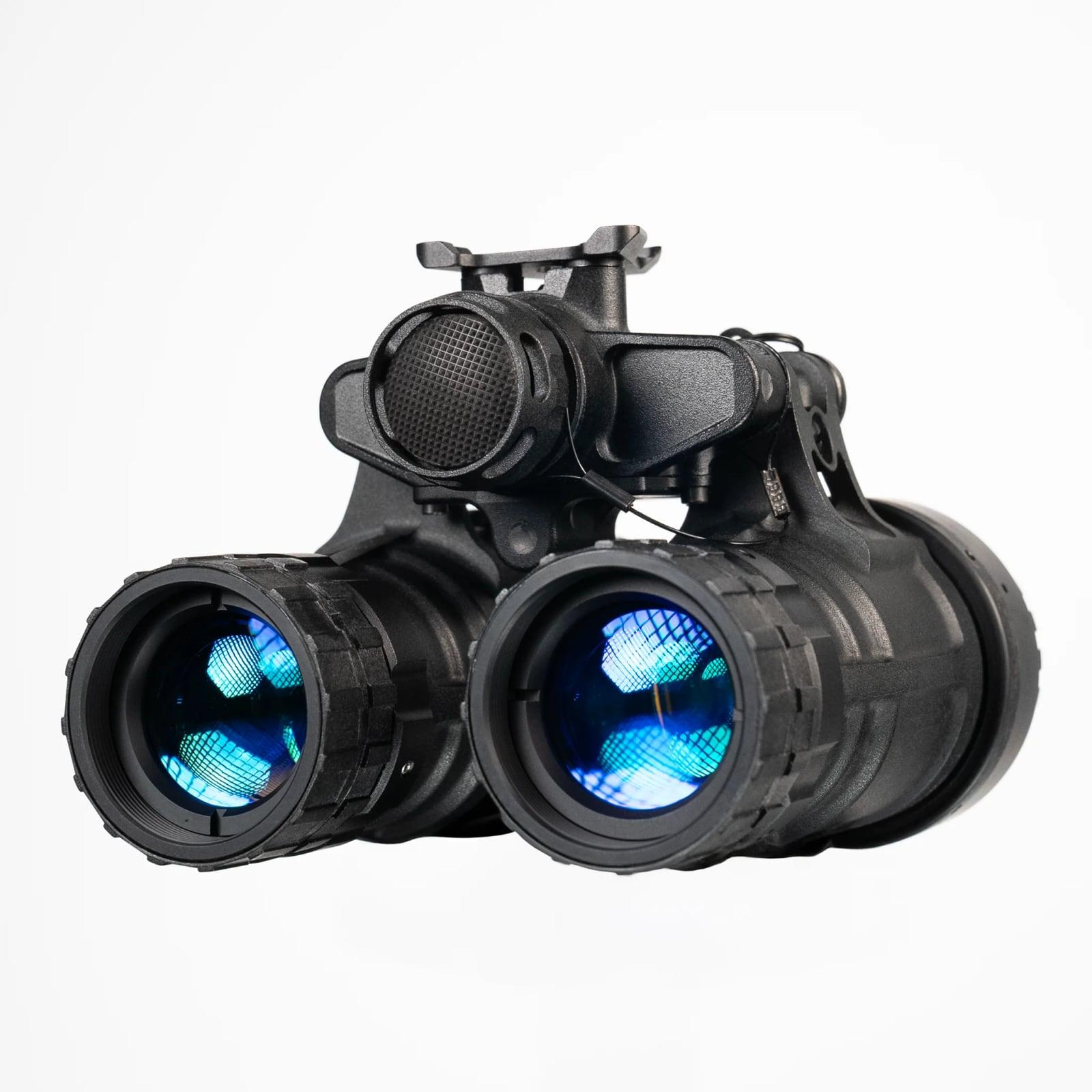 Black Nocturn Industries Katana Ruggedized dual-tube night vision binocular, front view