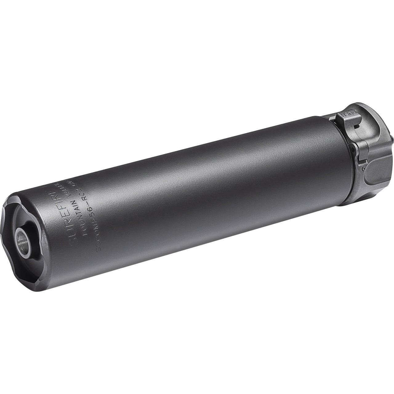SureFire SOCOM556-RC2 suppressor in black, angled view